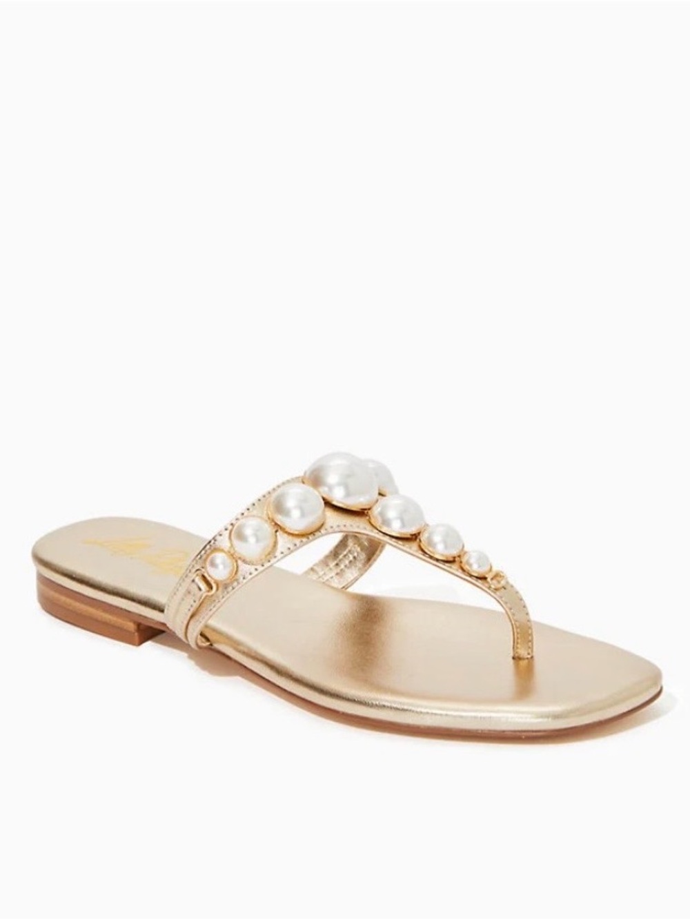 Lilly Pulitzer Cloe Gold Pearl-Embellished Thong Sandal EUC